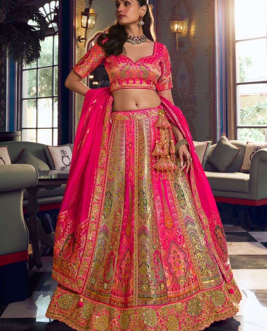10381 - Amazing Multi Colour Banarasi Embroidered Lehenga Choli for Engagement